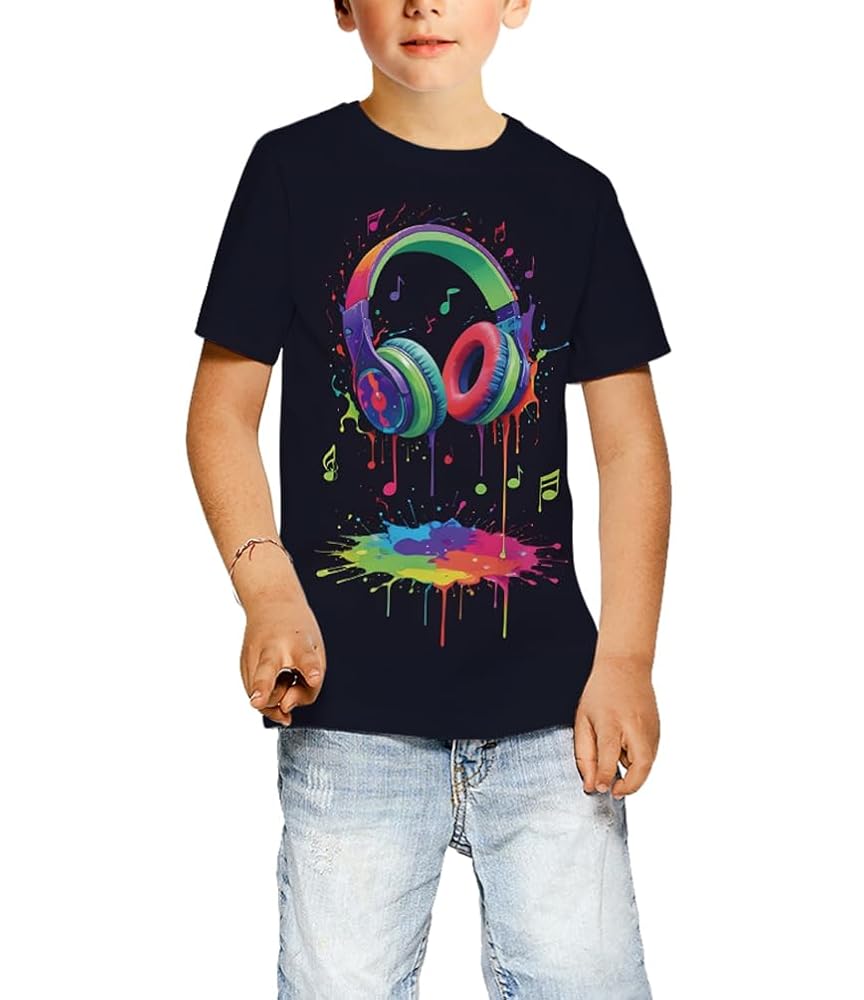 Ainuno Graphic Tees for Boys Girls Kids 7-14Y, Summer Short Sleeve T Shirt Cool 3D Print