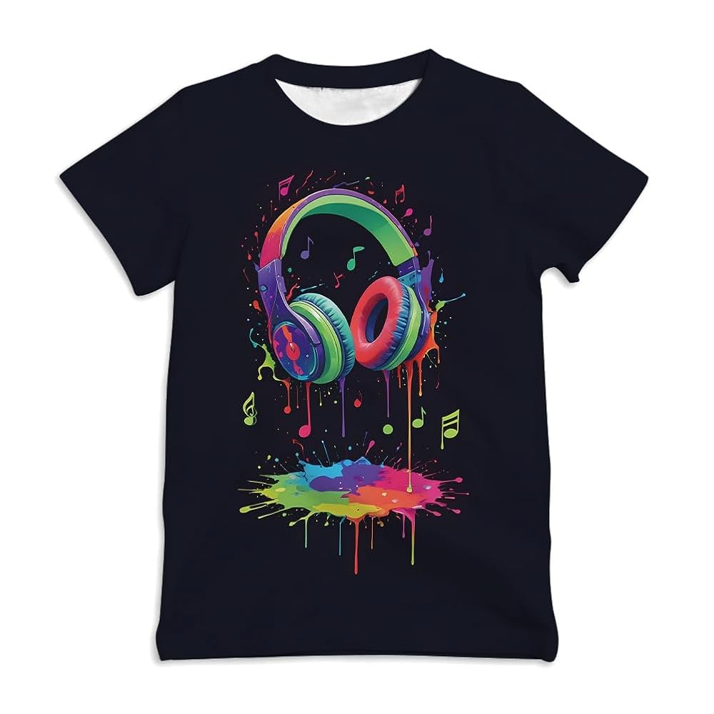 Ainuno Graphic Tees for Boys Girls Kids 7-14Y, Summer Short Sleeve T Shirt Cool 3D Print