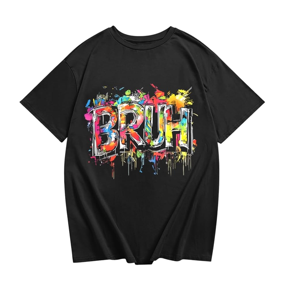 Boys Bruh Shirt Funny Saying T-Shirts for Kids Athletic Graffiti Graphic Tshirt Cool Street Art Letter Printed Tee Top