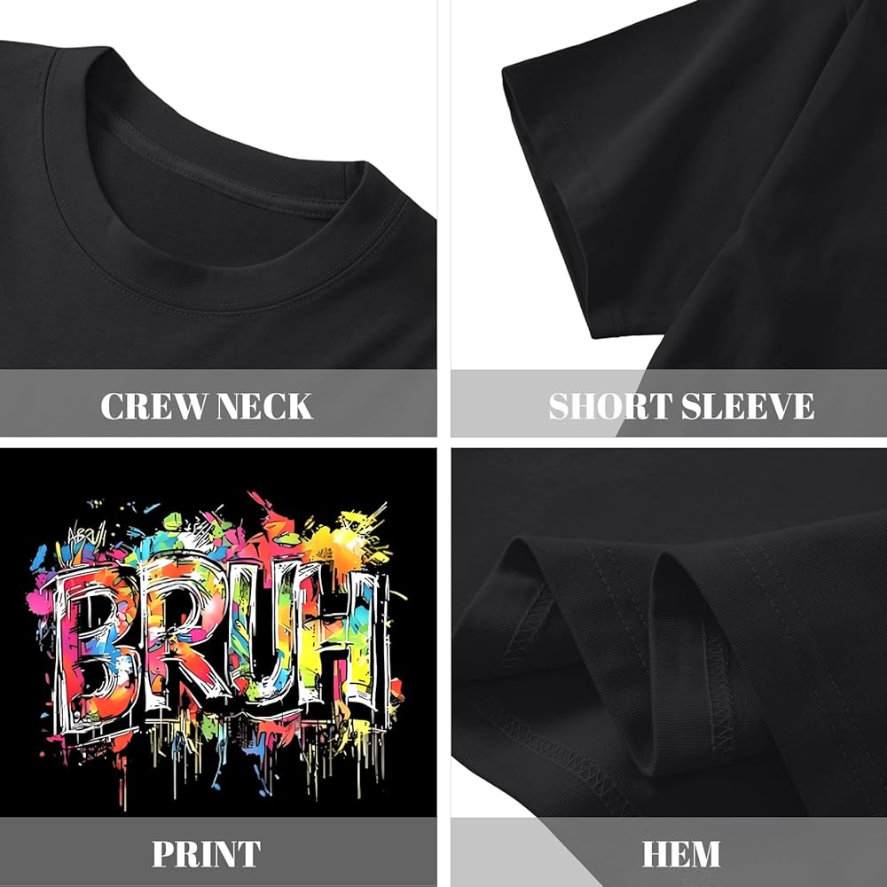 Boys Bruh Shirt Funny Saying T-Shirts for Kids Athletic Graffiti Graphic Tshirt Cool Street Art Letter Printed Tee Top