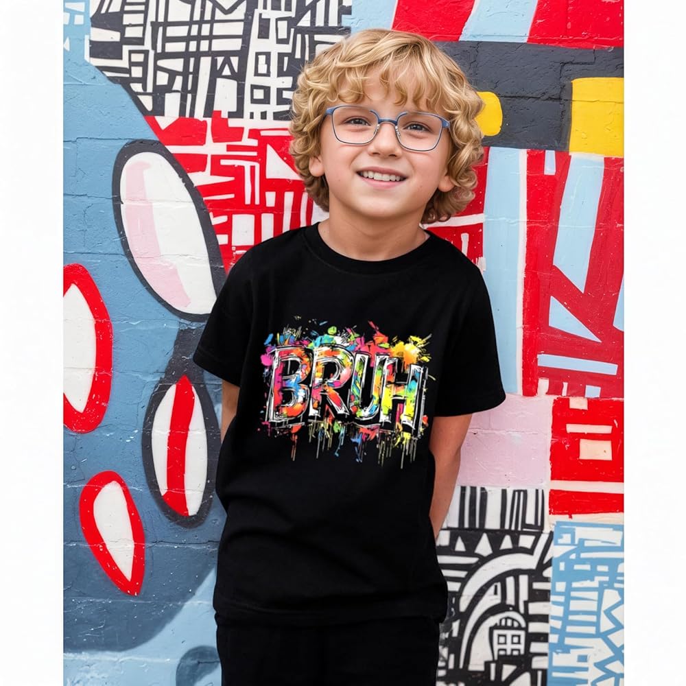 Boys Bruh Shirt Funny Saying T-Shirts for Kids Athletic Graffiti Graphic Tshirt Cool Street Art Letter Printed Tee Top