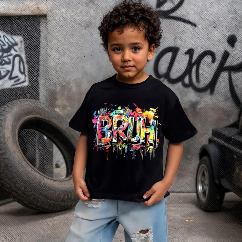 Boys Bruh Shirt Funny Saying T-Shirts for Kids Athletic Graffiti Graphic Tshirt Cool Street Art Letter Printed Tee Top